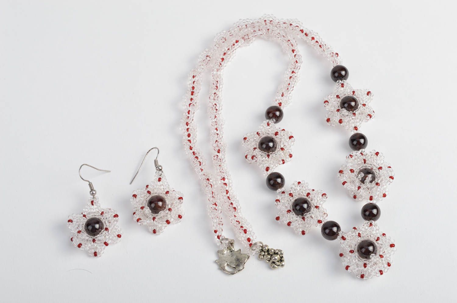 Designer beaded jewelry set of earrings and necklace handmade women accessories photo 4