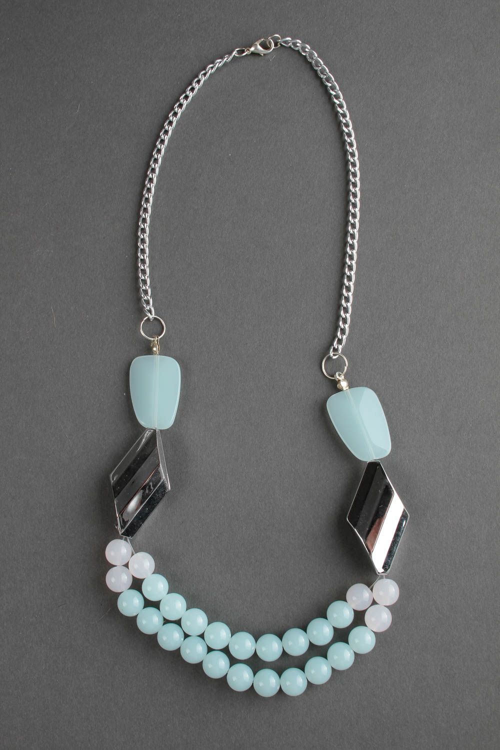 Handmade unusual beaded necklace blue metal necklace feminine jewelry photo 2
