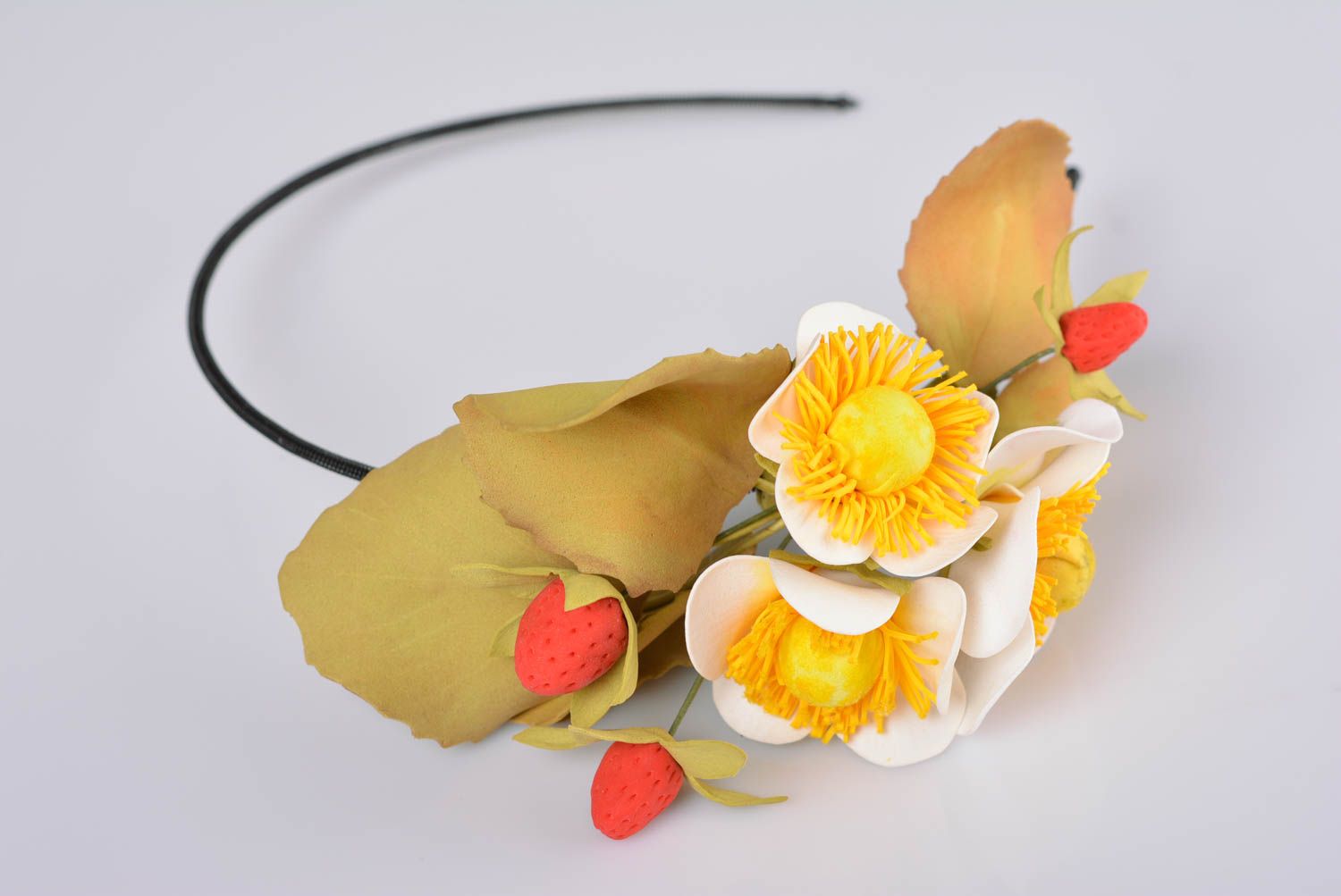 Women's handmade thin foamiran flower headband gentle designer hair accessory photo 1