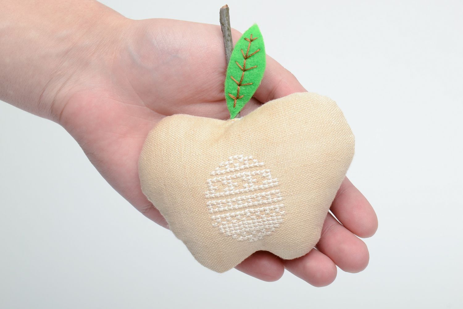Textile toy apple with cross stitch embroidery photo 5
