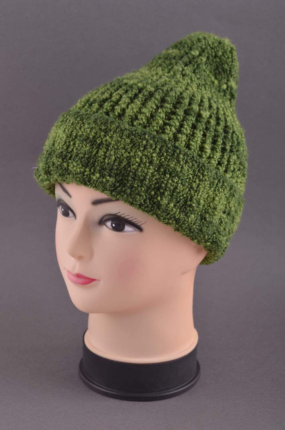 Головной убор хэнд мэйд зимняя женская шапка зеленая теплая зимняя шапка фото 1