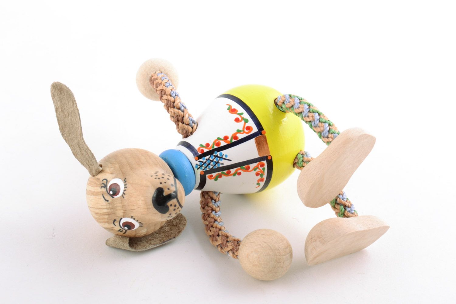 Handmade painted small beech wood eco toy in the shape of dog for children  photo 5