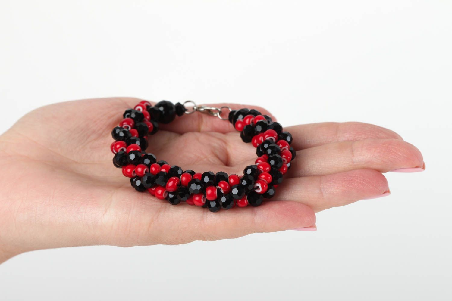Black and red beads wide cord adjustable bracelet for women photo 6