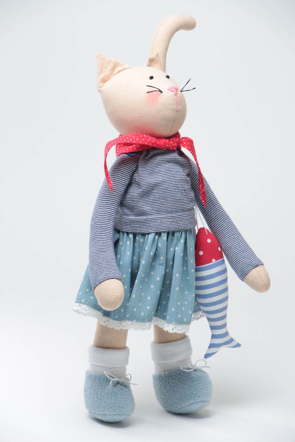 Soft toy cat in dress with long tail rag doll beautiful handmade home decor photo 2