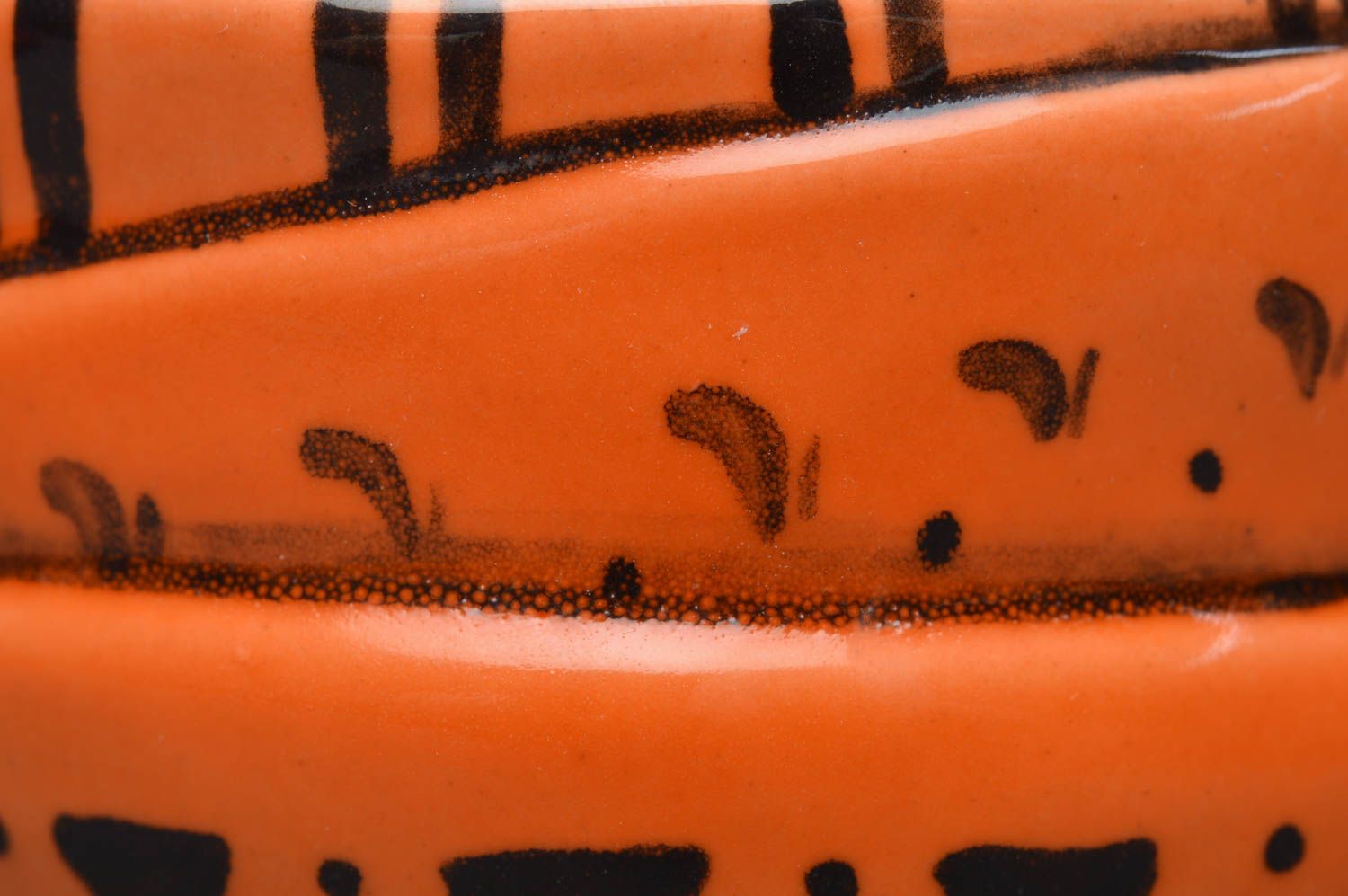  Orange porcelain cup with 3 three handles and Mayan patterns photo 3