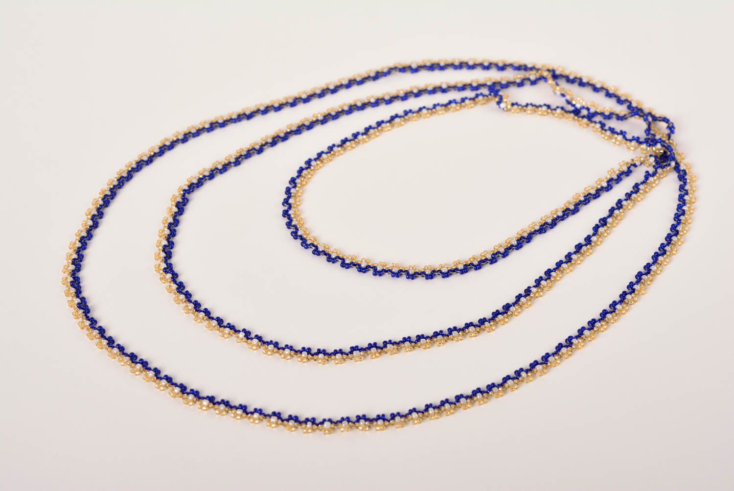 Collier perles de rocaille Bijou fait main en jaune et bleu Accessoire femme photo 1