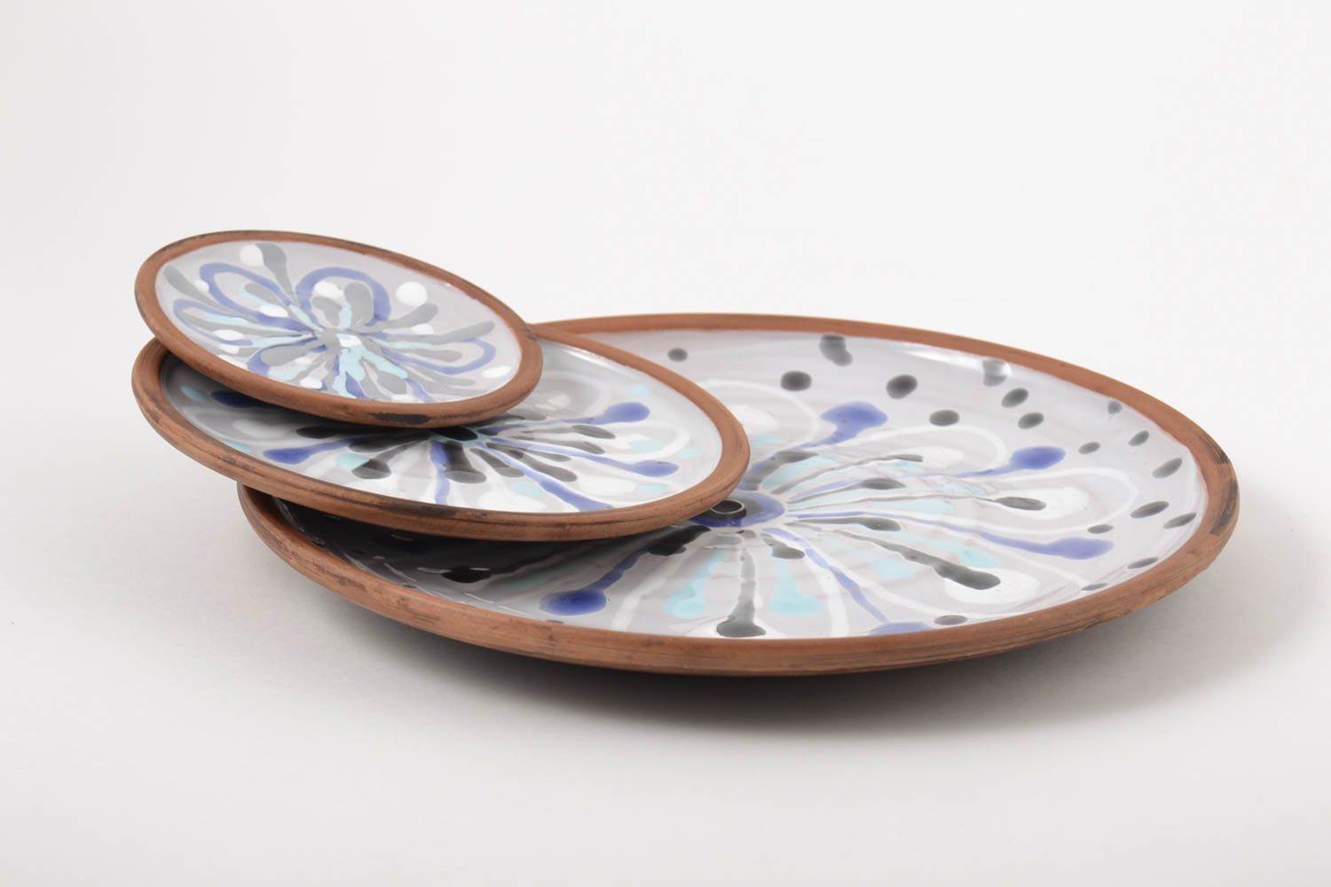 Посуда из керамики тарелки ручной работы глиняные тарелки набор три штуки фото 5