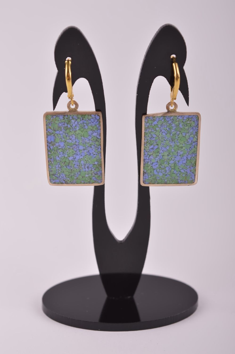 Украшение из латуни handmade серьги из натуральных камней модные серьги голубые фото 2
