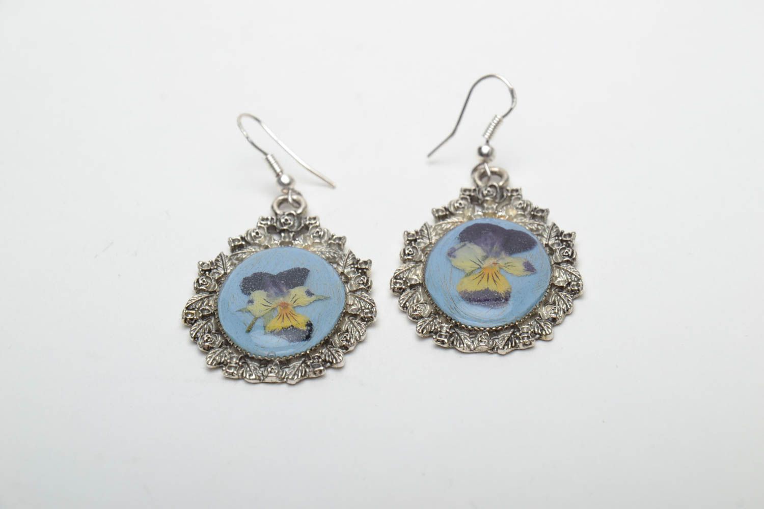 Earrings with natural flowers Wild Pansy photo 3