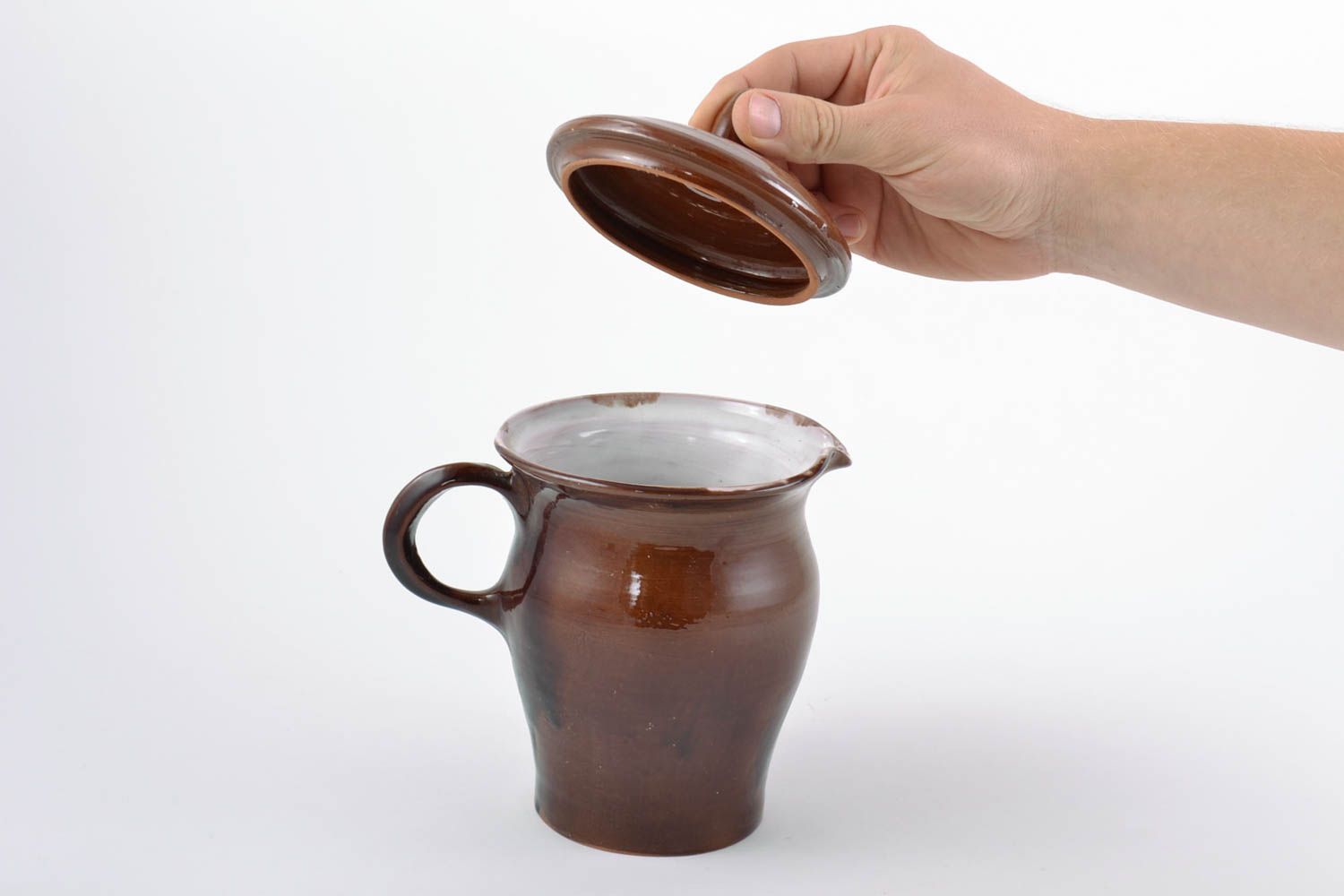 30 oz porcelain brown handmade pot, jar great gift kitchen ware 8 inches, 1,47 lb photo 3