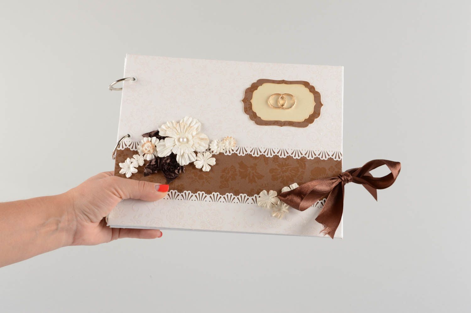 White and brown designer decorative scrapbook handmade wedding well wishes book photo 5