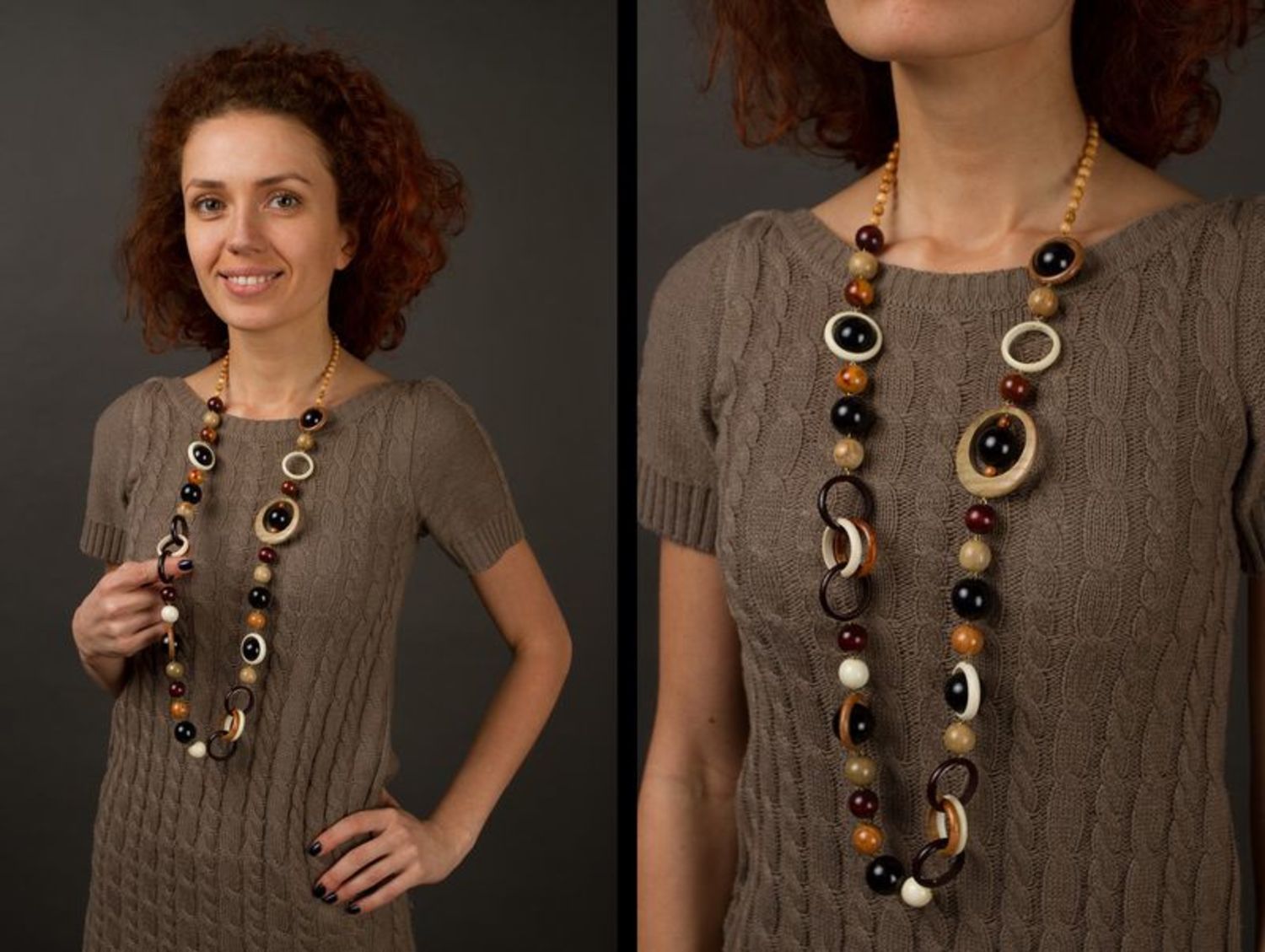 Long wooden beaded necklace photo 2