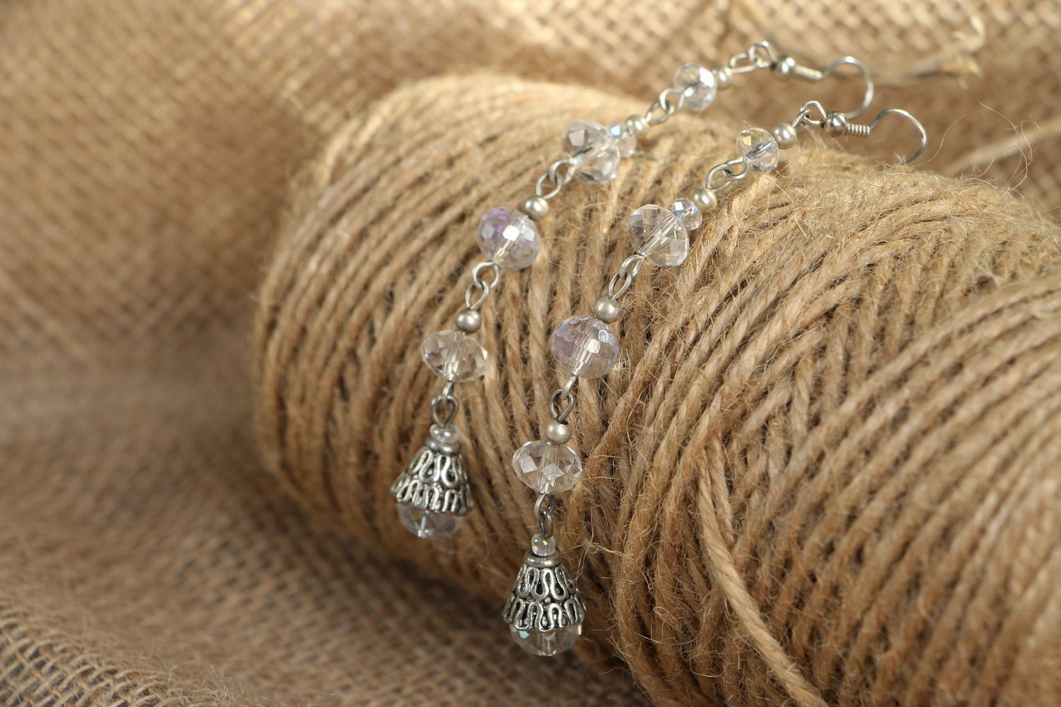 Long earrings with crystal beads photo 3