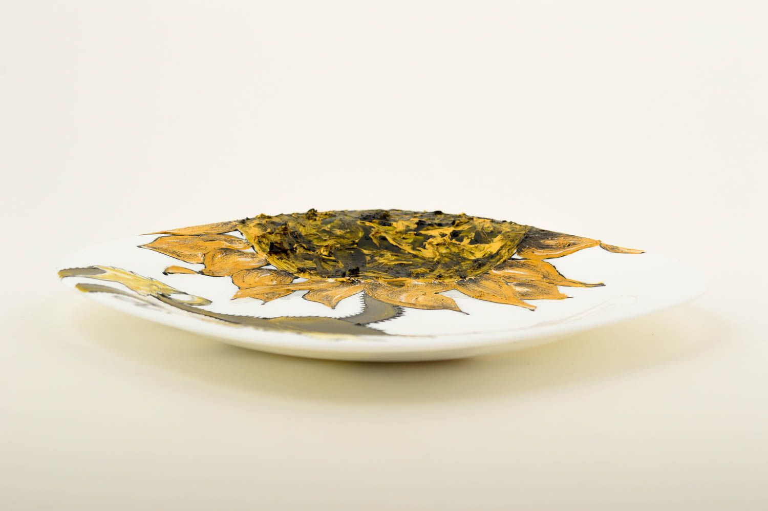 Расписная тарелка ручной работы декоративная тарелка настольный декор подсолнух фото 3