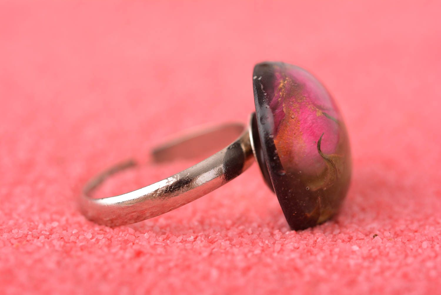 Handmade female designer ring black unusual ring beautiful botanical jewelry photo 2