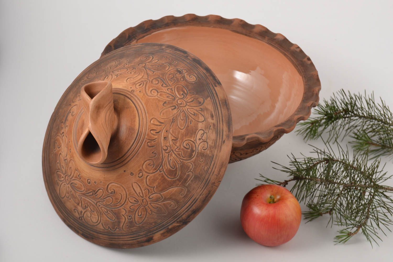 Handgemachte Schüssel mit Deckel Schale aus Ton handgemachte Keramik für Kochen foto 1