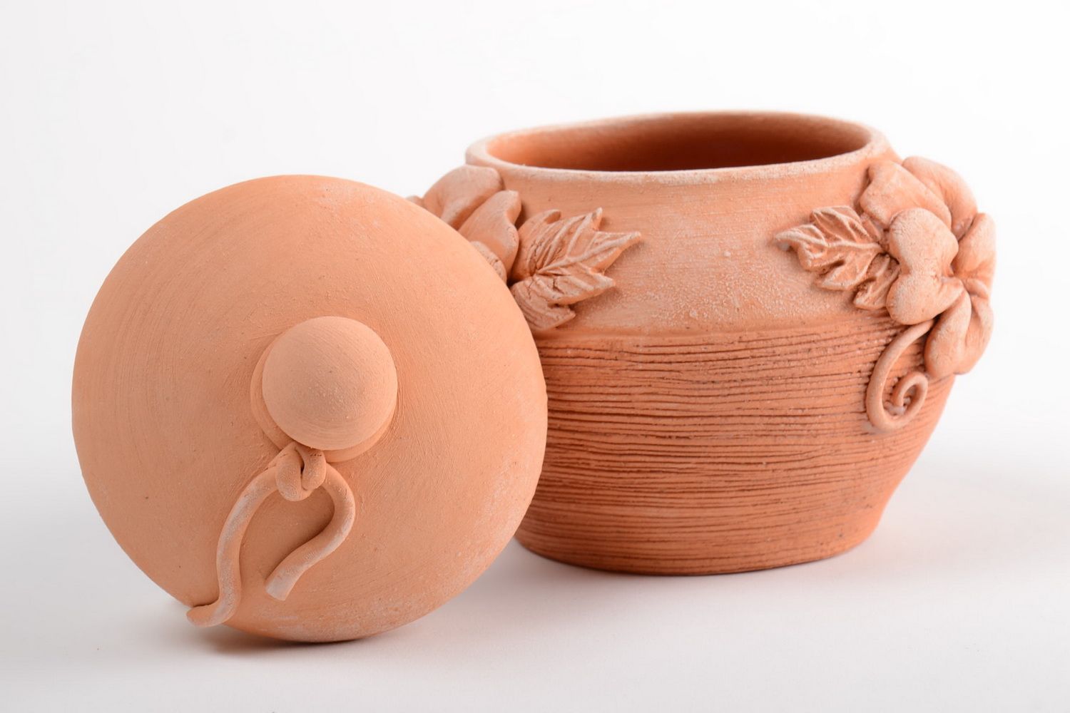 Декоративный глиняный горшок с крышкой авторского дизайна ручной работы фото 5
