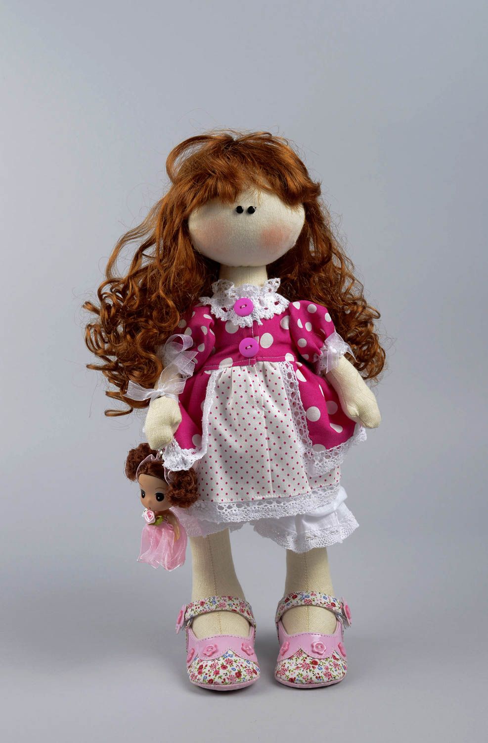 Grande poupée Jouet fait main fille rousse en tissus Cadeau pour fille original photo 1