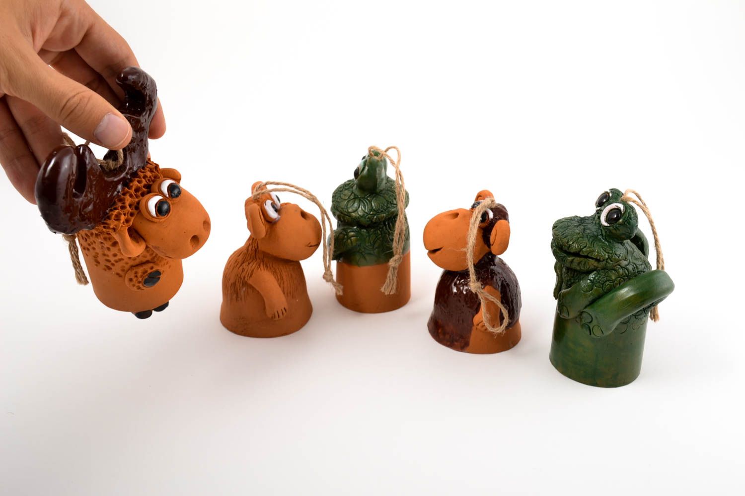 Колокольчики из глины хэнд мейд 5 шт глиняные сувениры авторская керамика звери фото 2