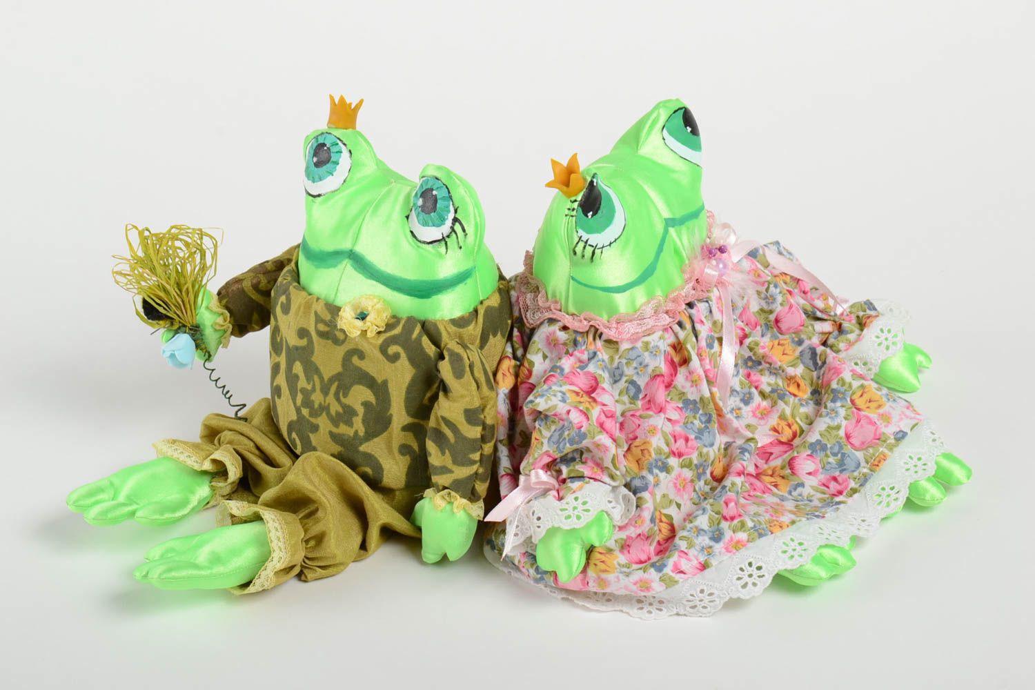 Handmade soft toy of frog for children and home interior set of two items  photo 2