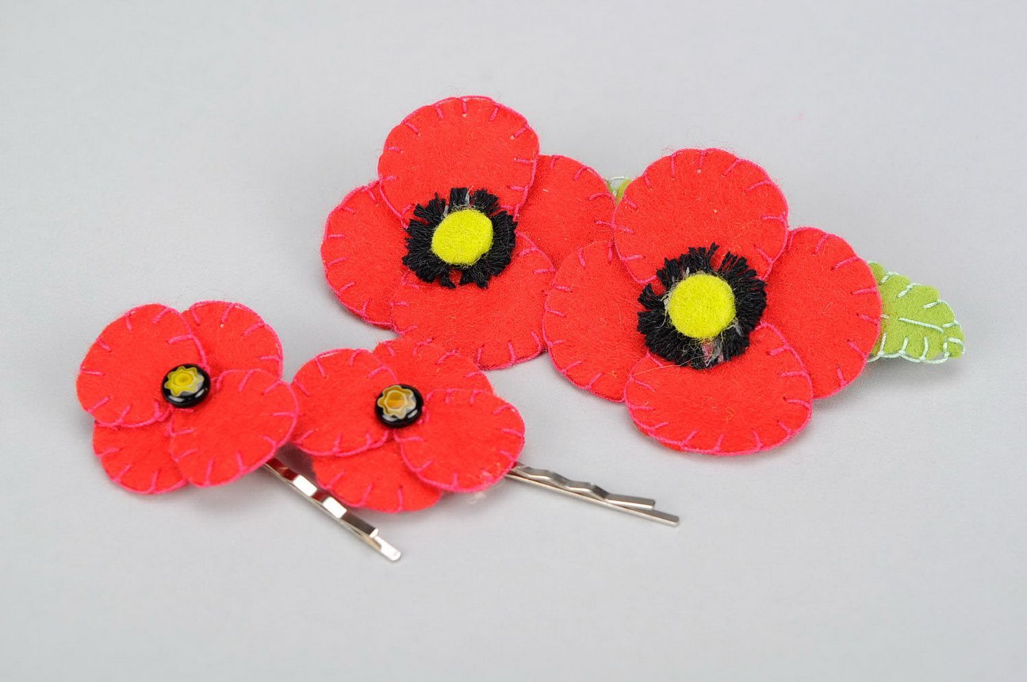Set of fabric hairpins Poppies photo 1