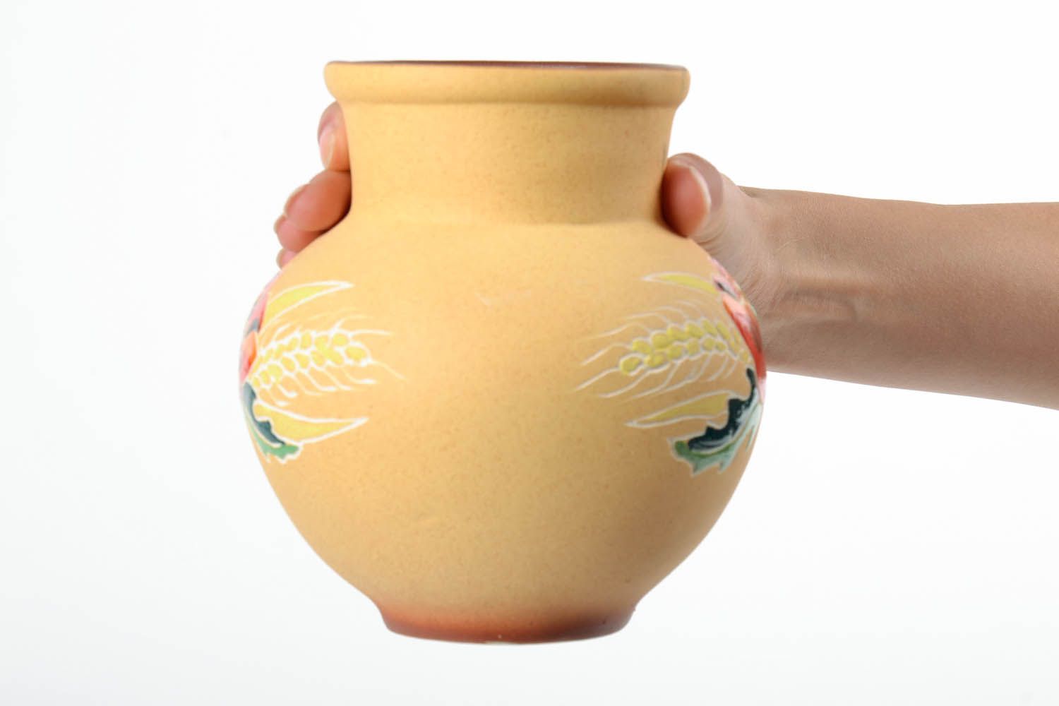 30 oz handmade ceramic milk jug with floral decoration 1,4 lb photo 2