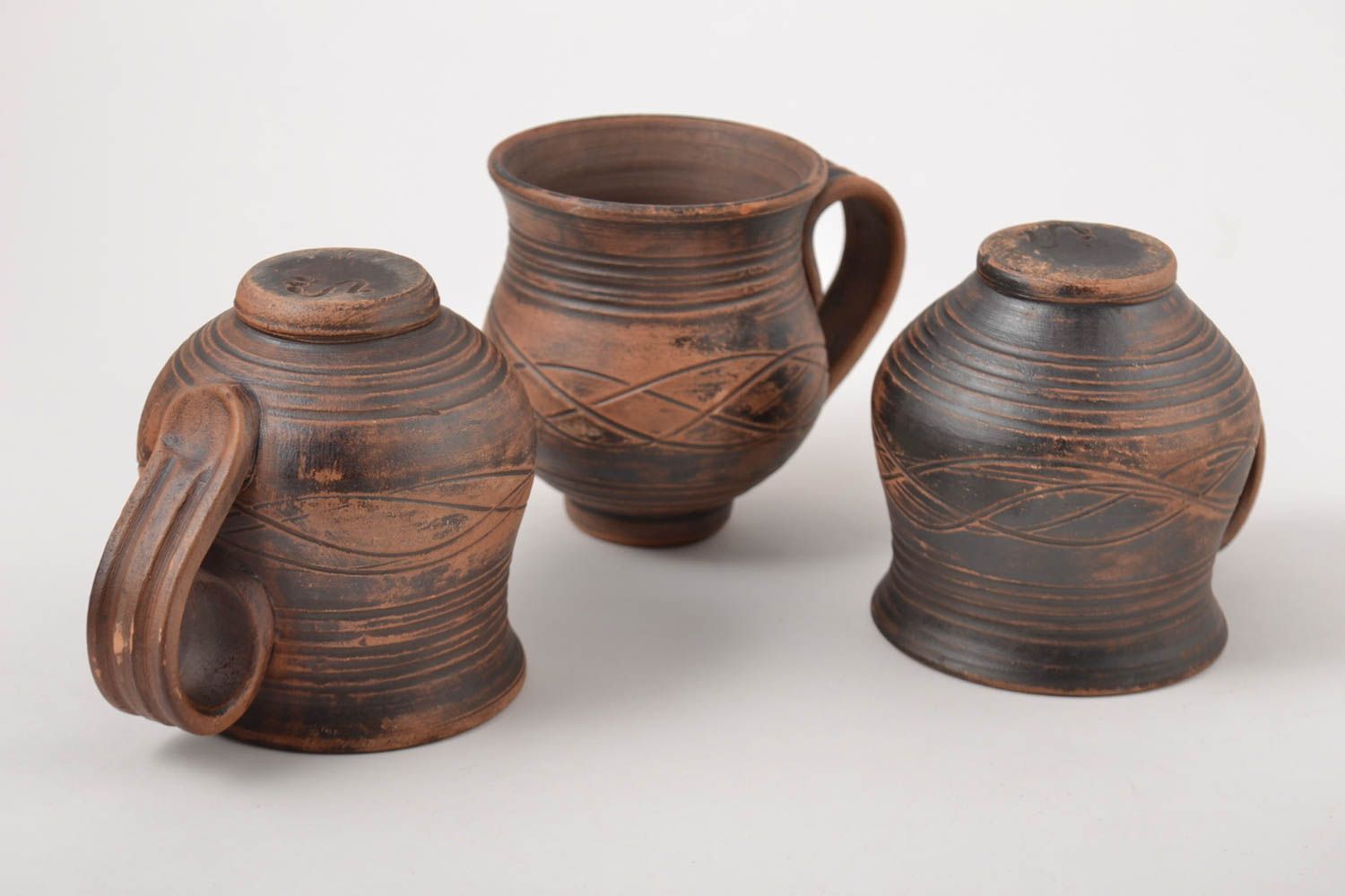 Чайные чашки ручной работы глиняные чашки оригинальные кружки для чая 3 штуки фото 3