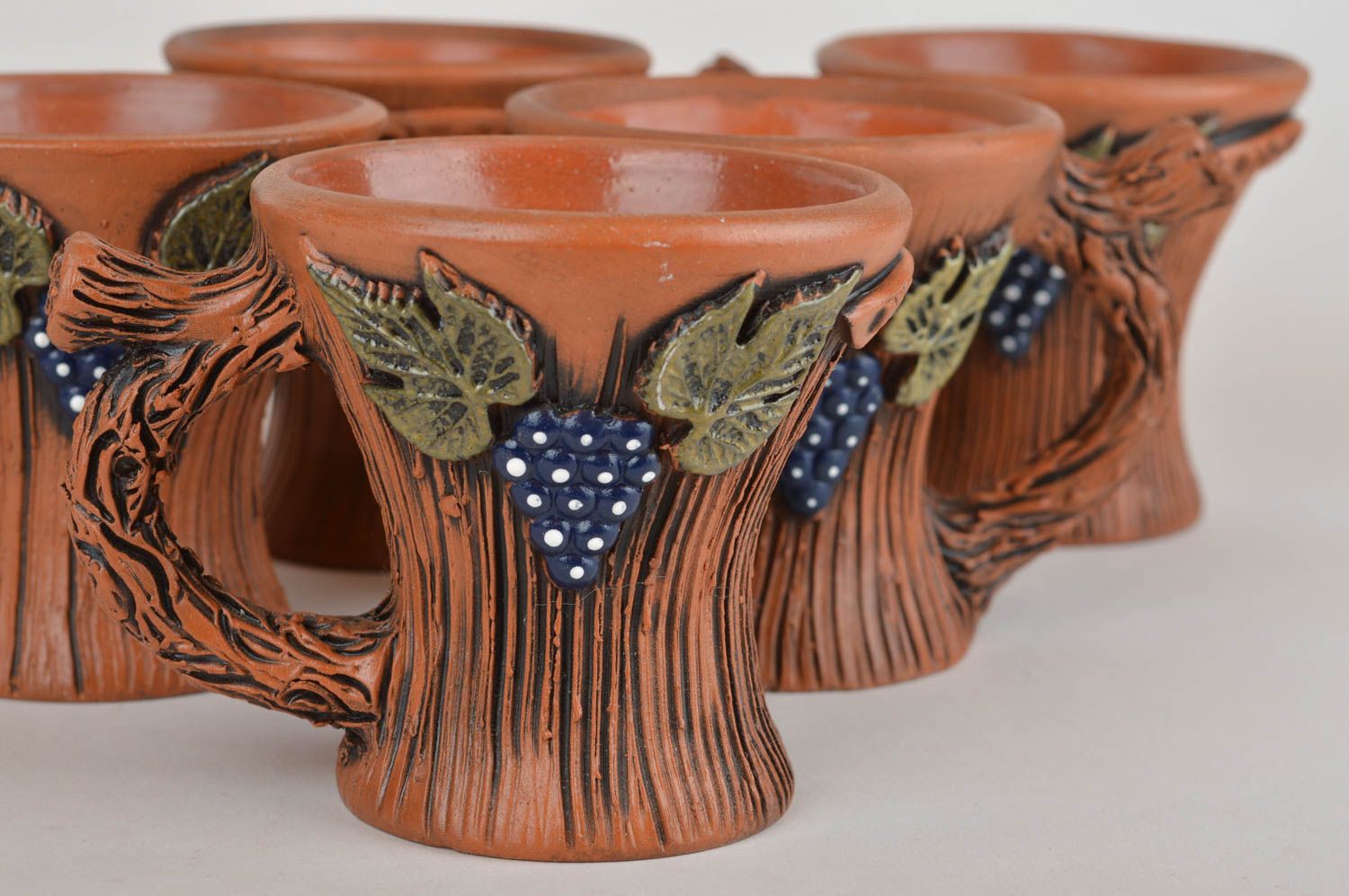 Tassen Set aus Keramik 6 Stück aus Ton in Braun mit Bemalung handmade 150 ml foto 5