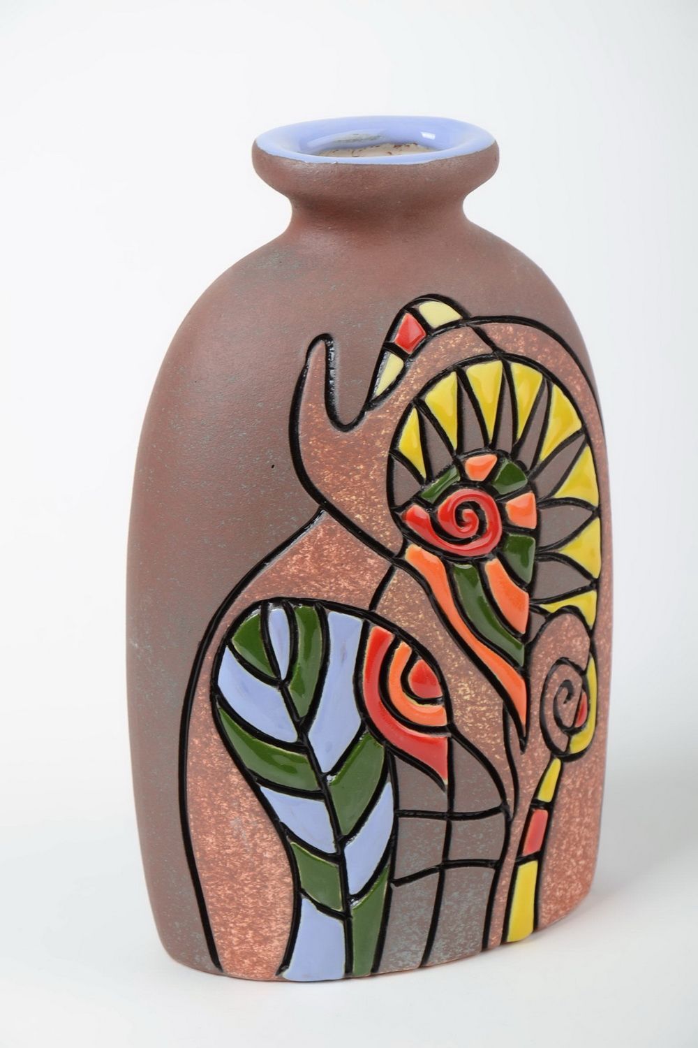 Vase peint de pigments colorés en demi-porcelaine fait main élégant original 1 l photo 2
