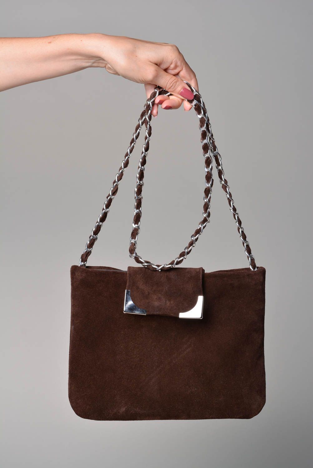 Sac bandoulière fait main Sac velours marron original Cadeau pour femme photo 5