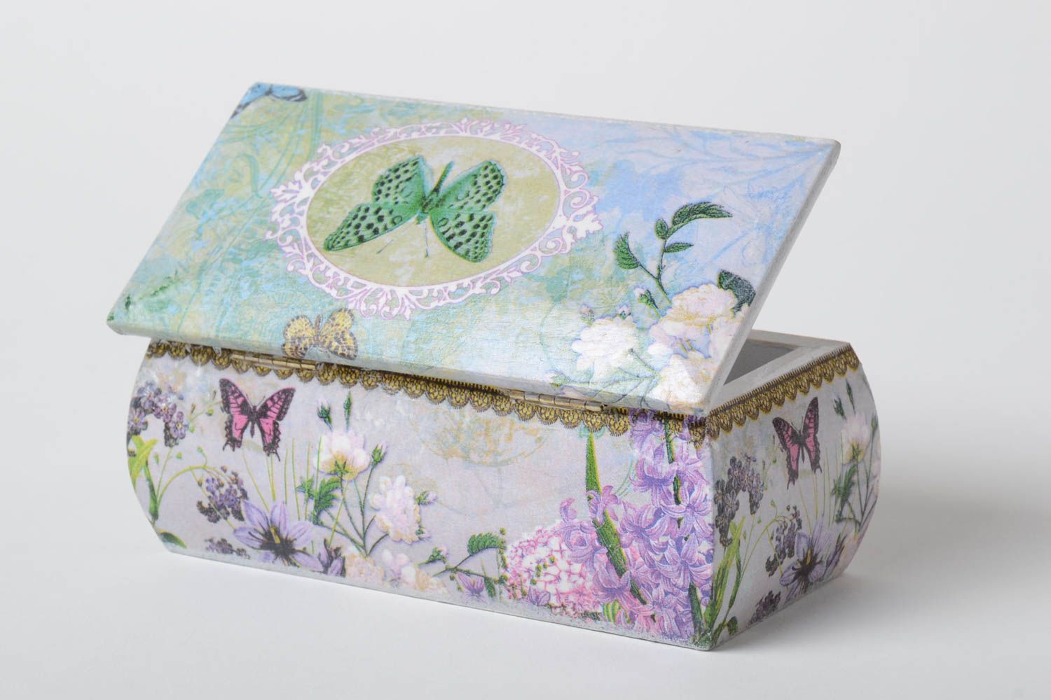 Caja de decoupage hecha a mano de madera joyero original regalo para mujer foto 4