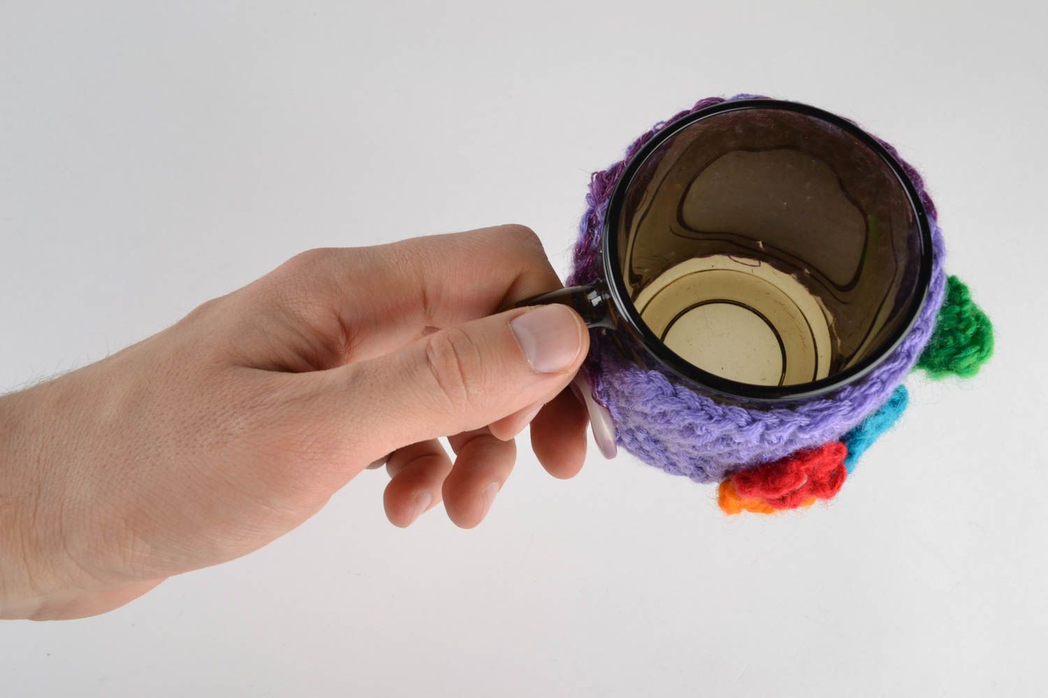 Glass cup with crochet cozy Violet photo 5