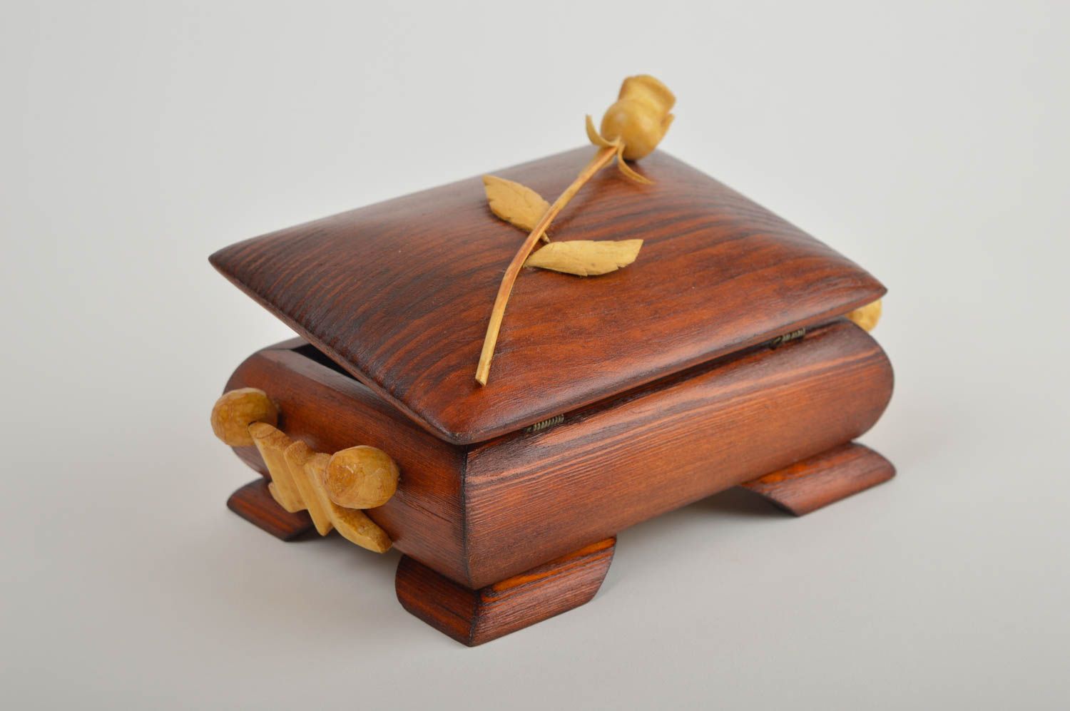 Handmade Holzkiste mit Deckel Schmuck Dose Schatulle aus Holz mit Verzierung foto 3
