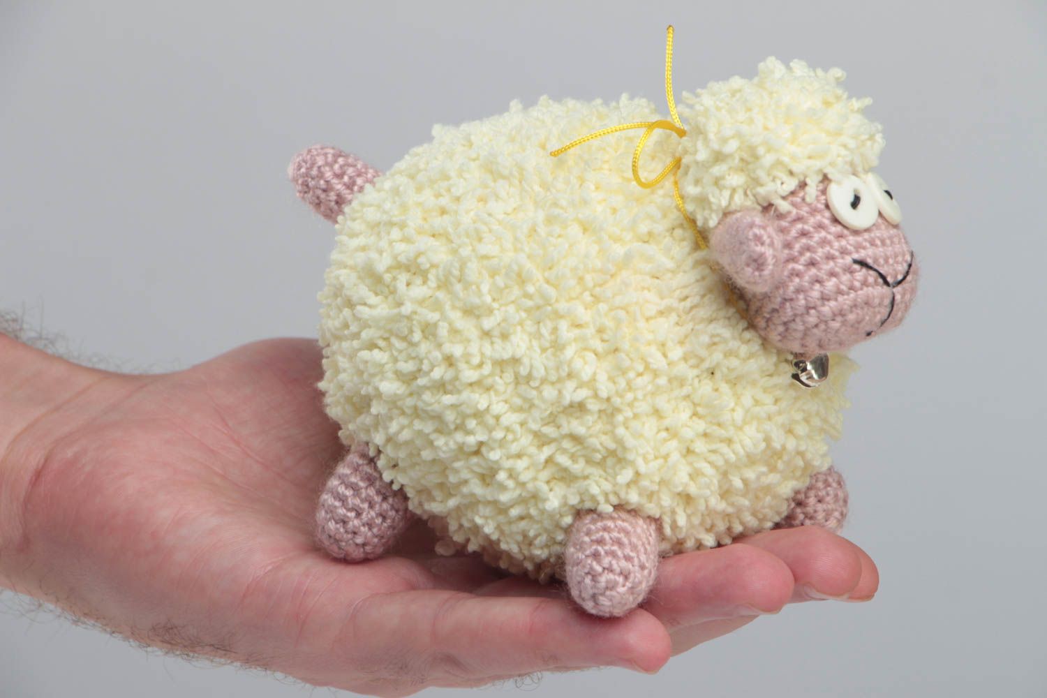 Soft toy crocheted sheep made of acrylic threads with bells handmade home decor photo 5