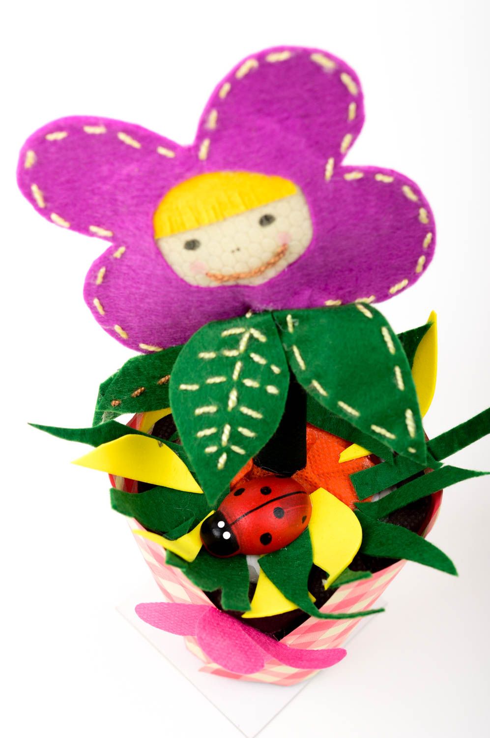 Peluche faite main Jouet enfant Cadeau original pot avec fleur design feutre photo 5