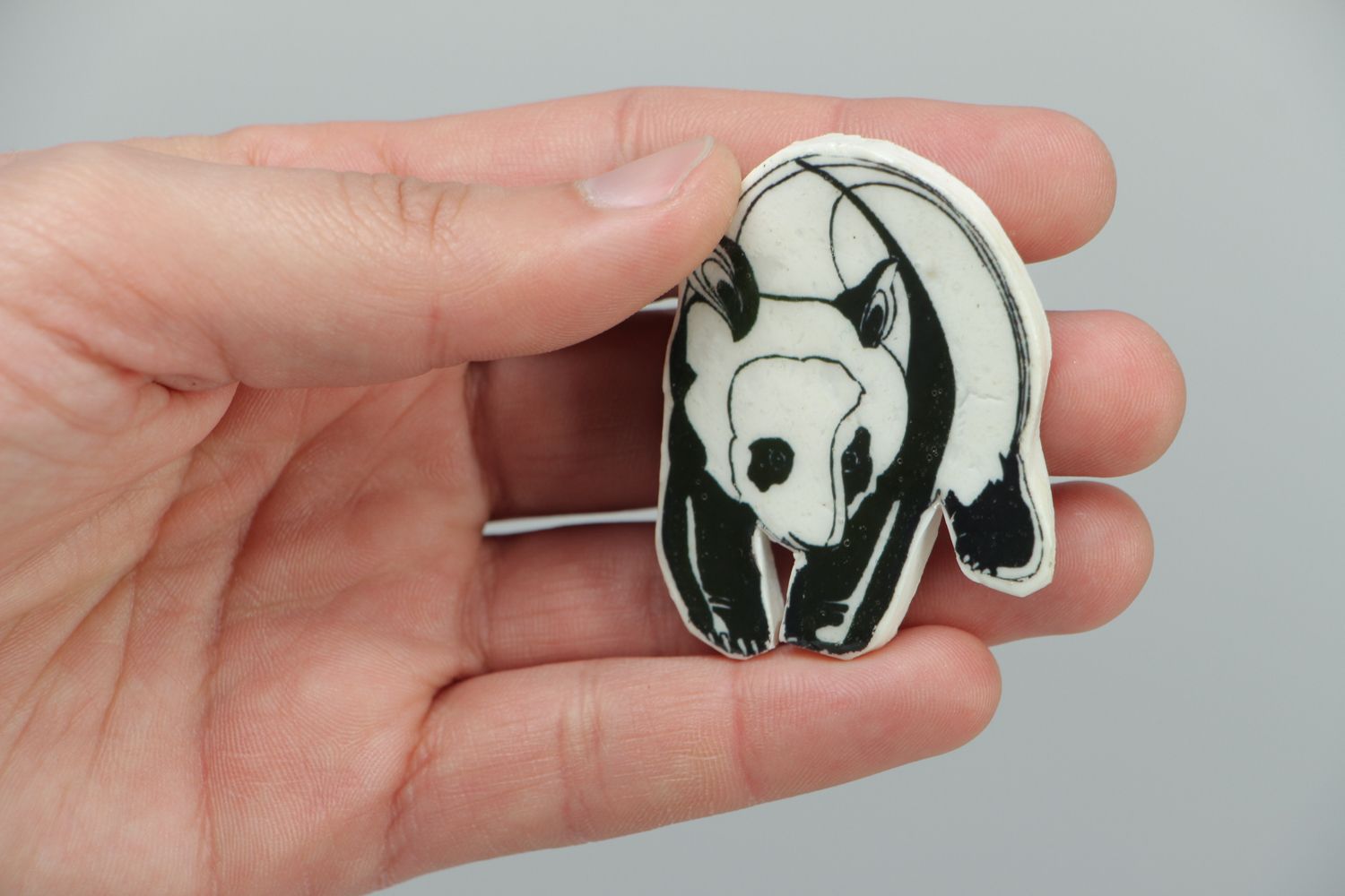 Polymer clay badge with painting Panda photo 4