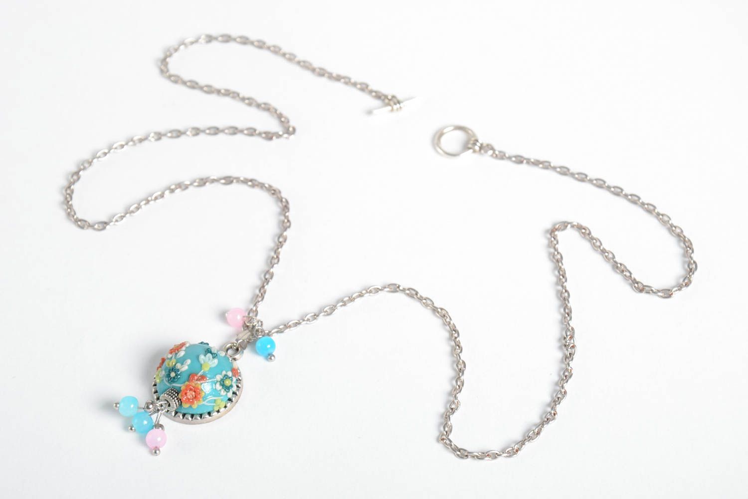Handmade Polymer Schmuck Accessoires für Frau blauer Blumen Modeschmuck Anhänger foto 3