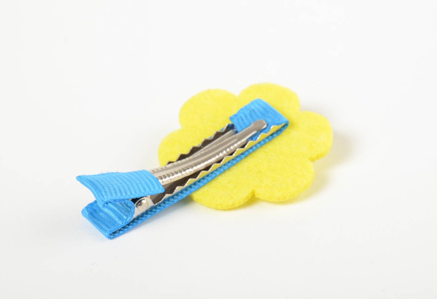 Yellow hairpin made of rep ribbons handmade children's fleece barrette photo 3