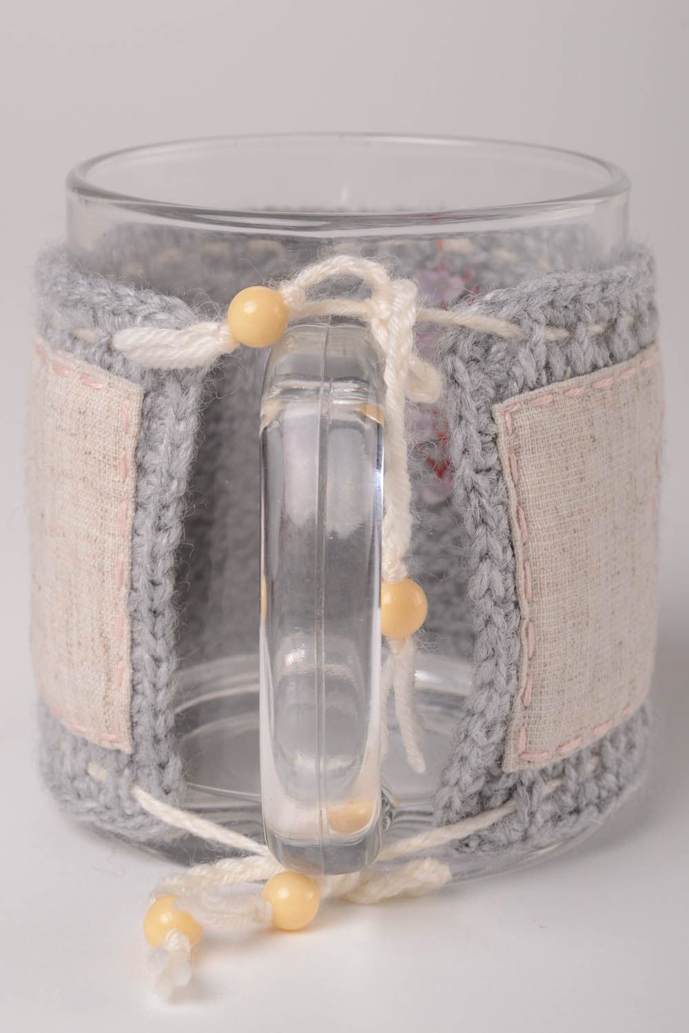 Couvre-tasse tricot fait main Pull pour mug textile au crochet lin fils design photo 5