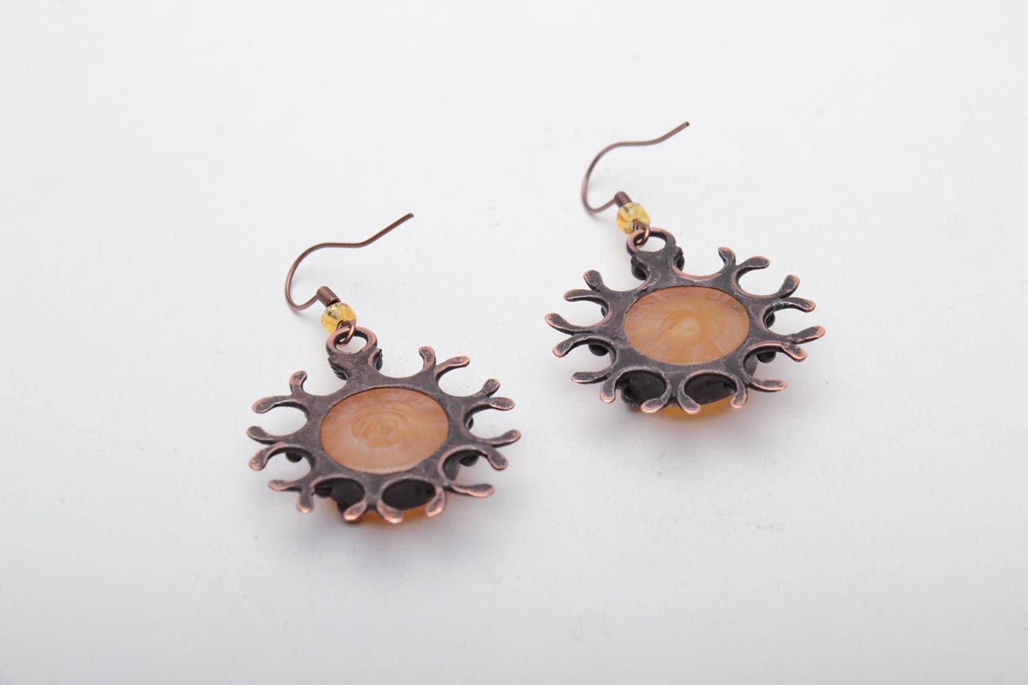 Designer earrings made of copper and glass photo 4