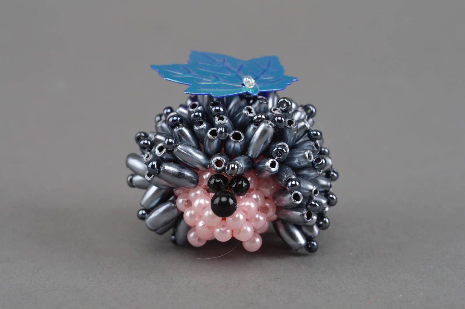 Handmade designer miniature collectible figurine of hedgehog woven of beads photo 3