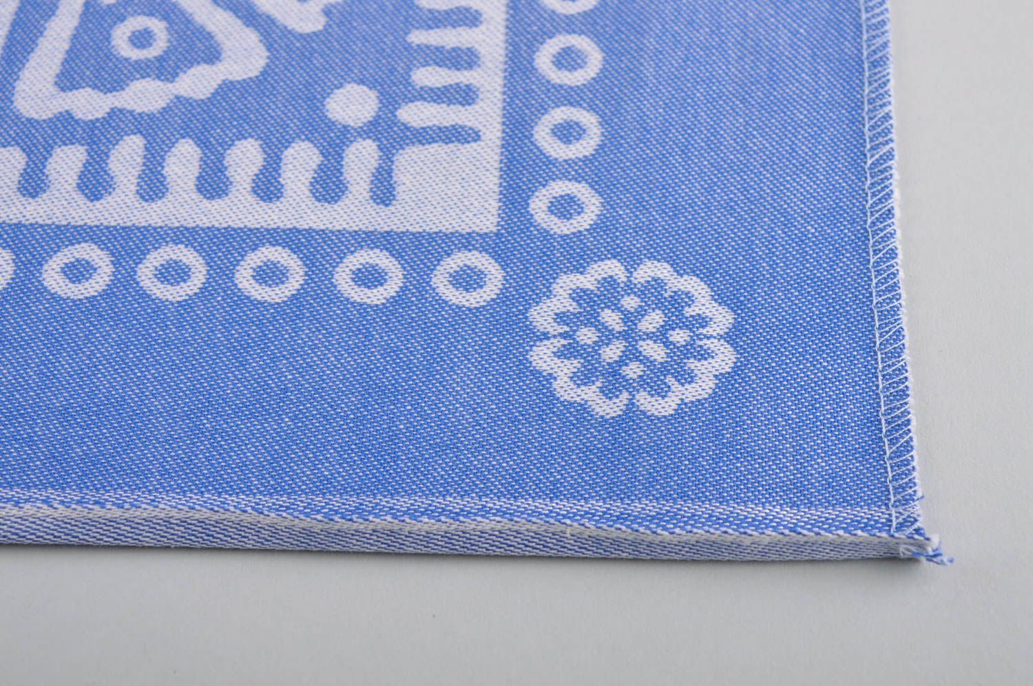 Nappe carrée faite main Textile maison coton bleue à motif blanc Déco maison photo 3