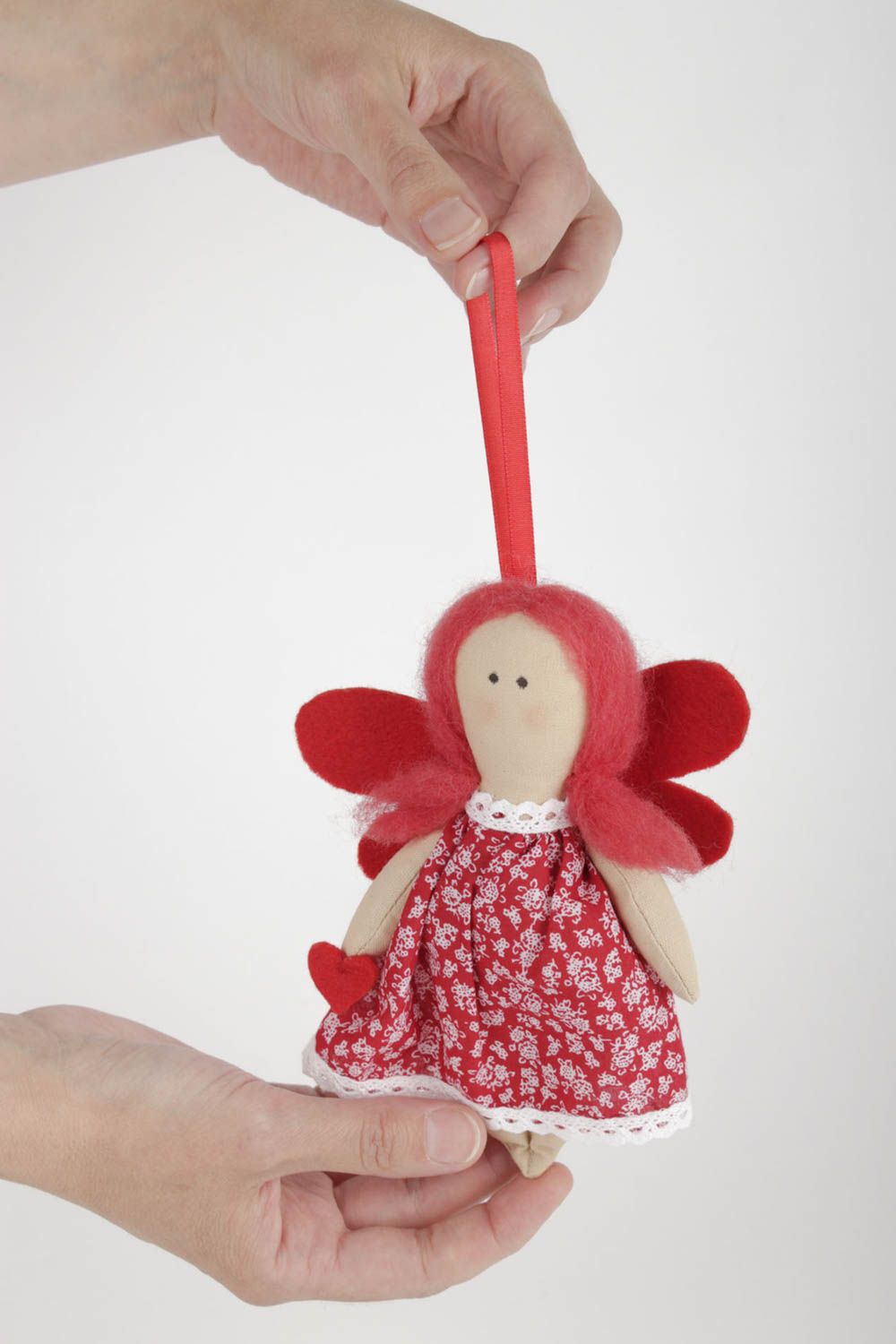 Deko zum Aufhängen handmade Designer Puppe Dekoration Wohnzimmer in Rot Weiß foto 2