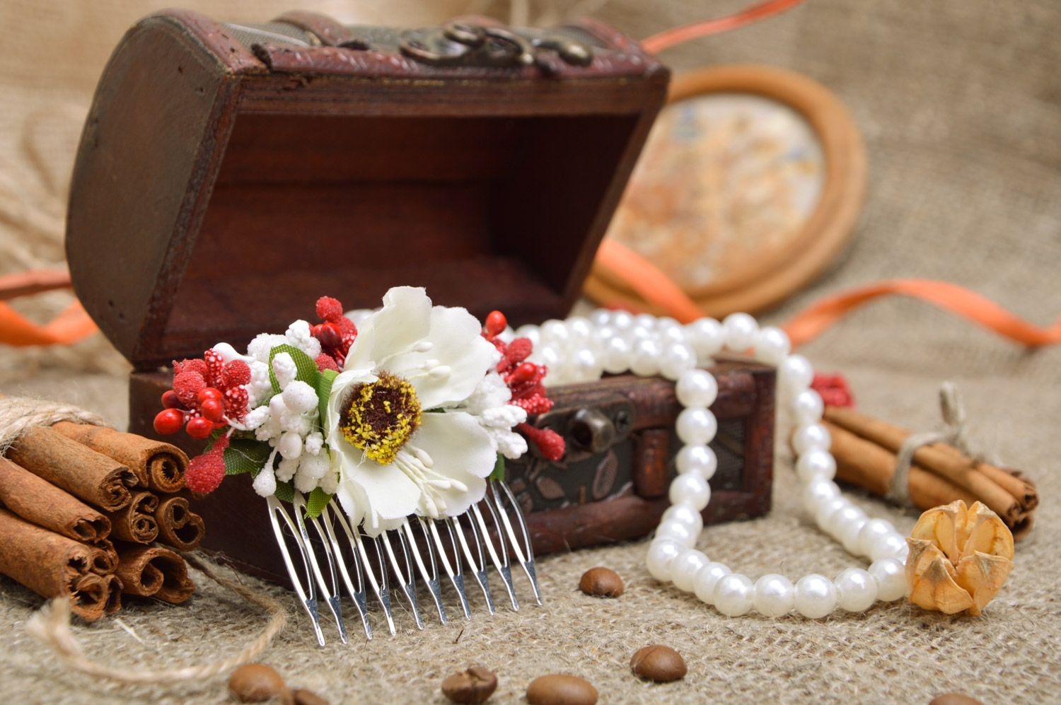 Handmade volume fabric flower hair comb for girls photo 1