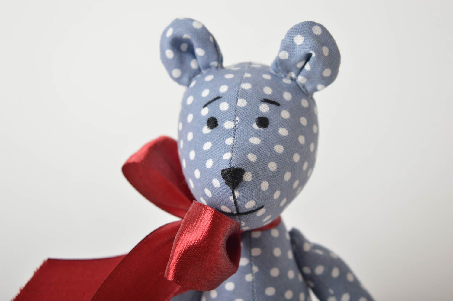 Peluche ours bleu à pois Jouet en tissu fait main original Cadeau enfant photo 5