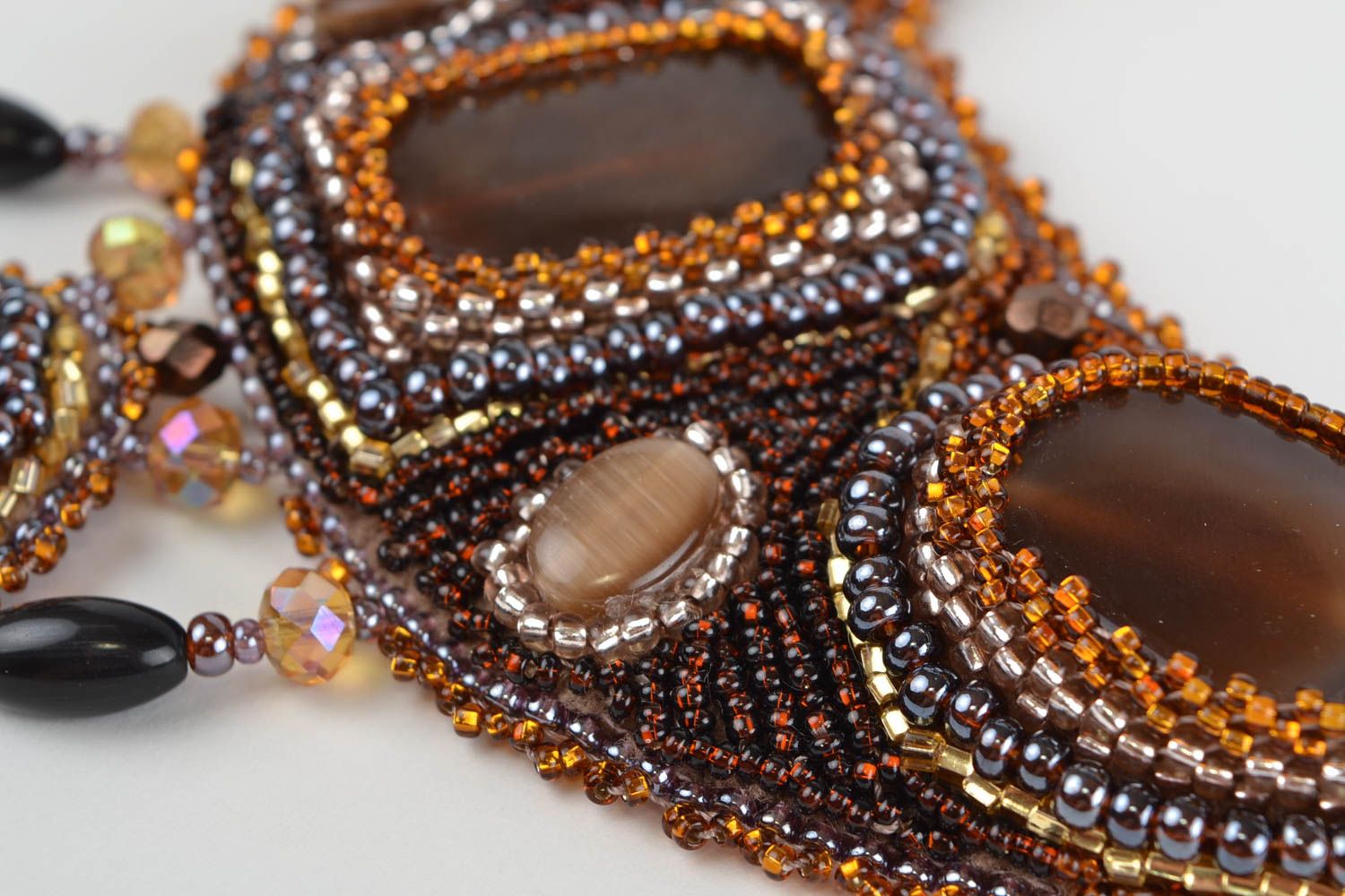 Beautiful massive handmade beaded necklace with natural stones designer jewelry photo 4