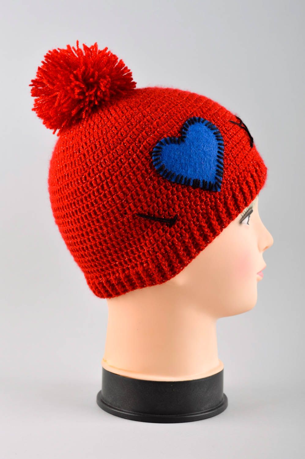 Mädchen Mütze handmade Kindermütze Winter rote Mütze mit Bommel ausgefallen foto 3