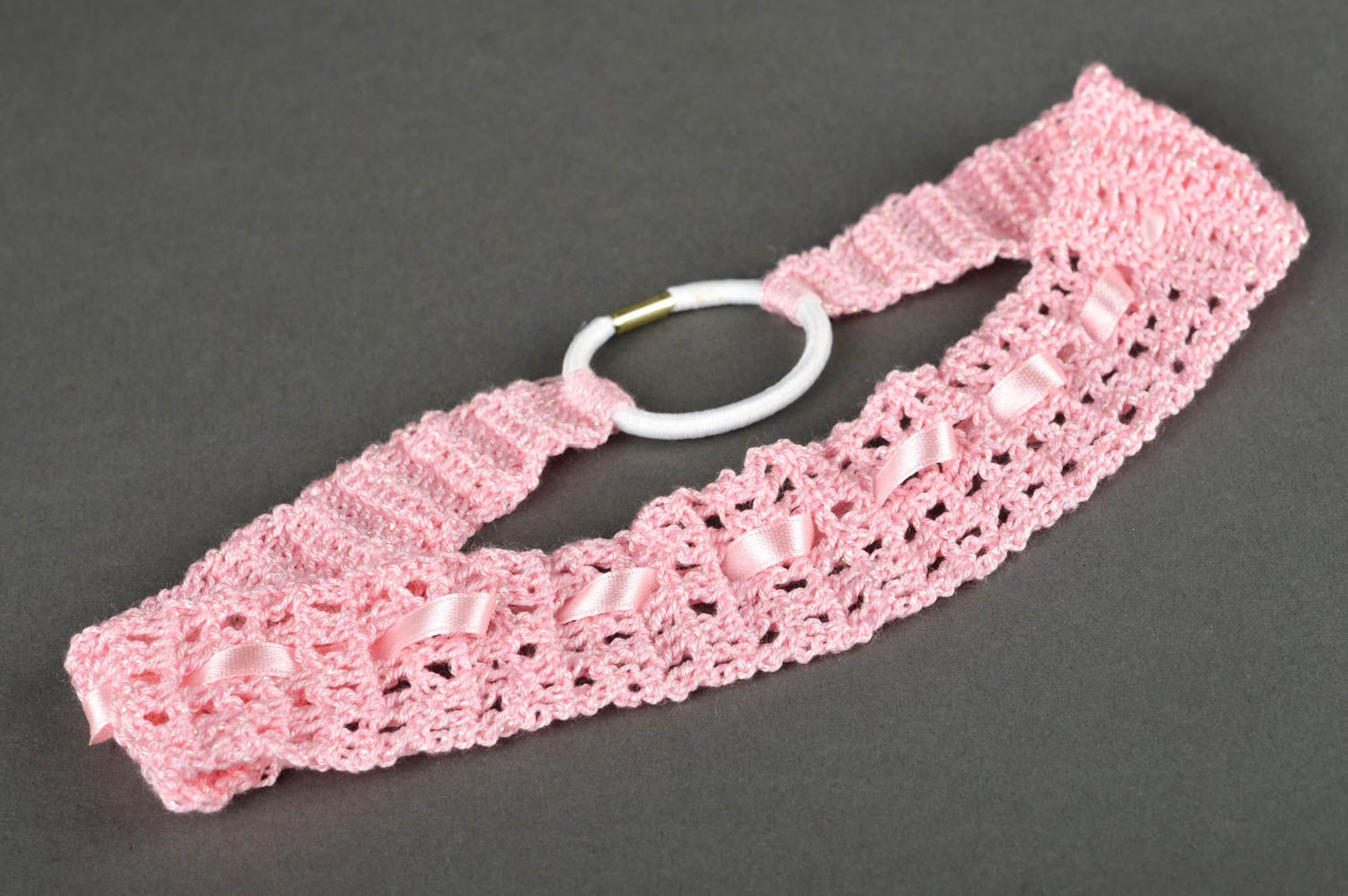 Banda para el cabello hecha a mano rosa regalo para niñas accesorio tejido foto 4