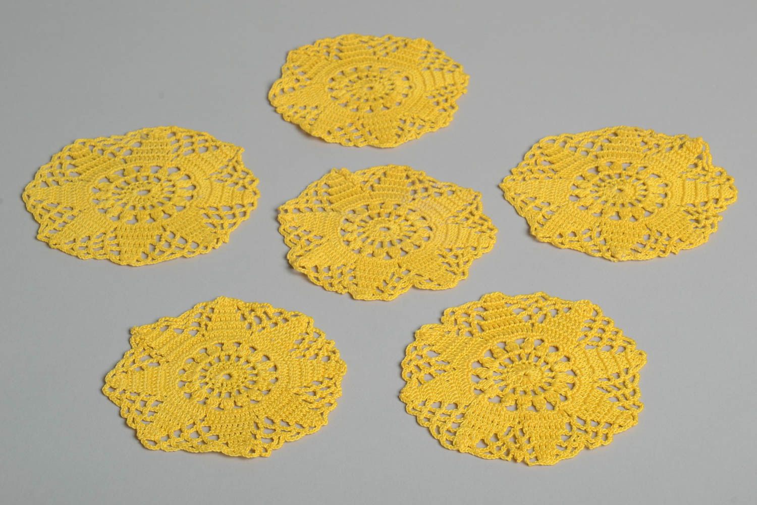Handmade Servietten gelb klein Tisch Dekor Häkel Accessoires originell 6 Stück foto 4