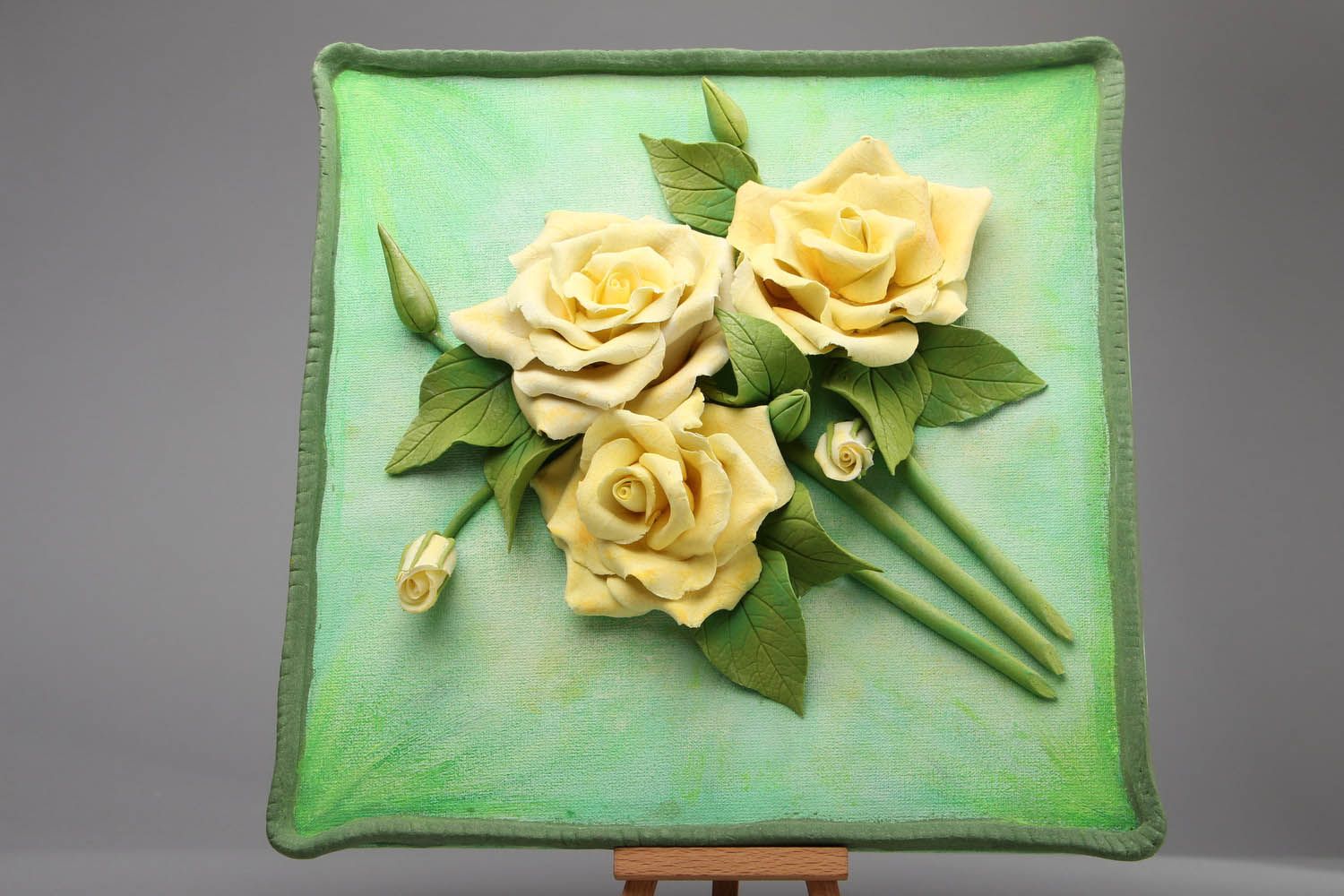 Panel Made of Polymer Clay Roses photo 3
